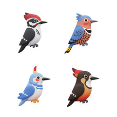 Fototapeta premium Four colorful cartoon birds in a grid arrangement