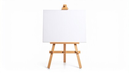 wooden easel with blank canvas on white