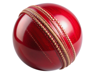 Red Cricket Ball Spinning in Mid-Air, Glossy 3D Illustration on White Background