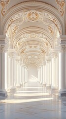 Walking Through a Grand Archway with Sunlight and Columns