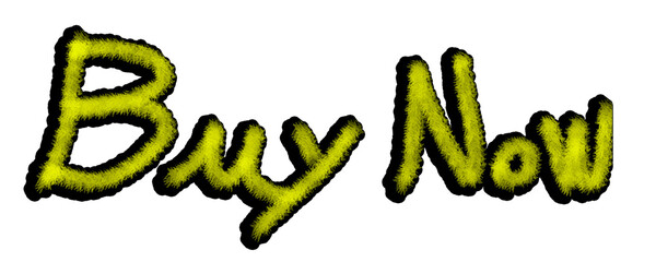 Button with the phrase Buy Now hand-drawn in yellow. Illustration. PNG and JPEG. Icon for websites and apps. Geometry. Words.