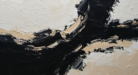 Abstract monochrome painting with black crossing stripes and thick brushstrokes