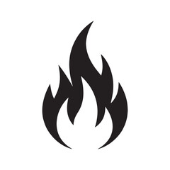 Black stylized flame icon on white background fire heat