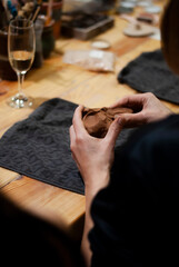 Close-up of handcrafting pottery