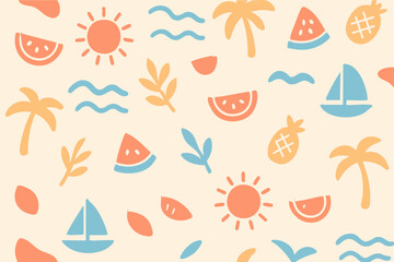 Obraz premium Sunny Beach Day Doodles and Icons