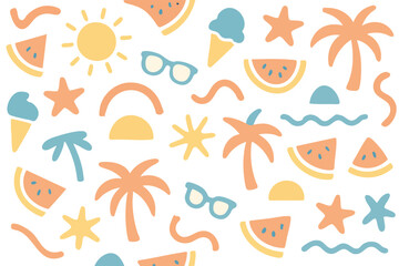 Obraz premium Sunny Beach Day Doodles and Icons