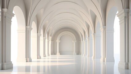 Naklejka premium Architecture design of white hall with arches and columns for interior design inspiration