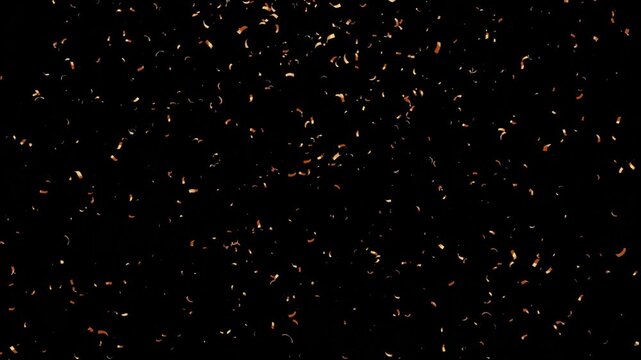 3D animation of exploding confetti with alpha channel. Colorful Isolated Gold Confetti Particles Pack on black Background with luma Matte Channel. confetti party effect overlay, confetti particles