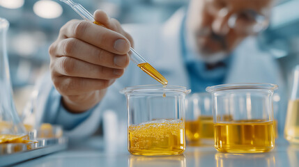 Artisan perfumer extracting ambergris oil in a lab.