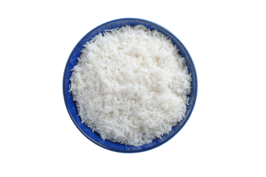 a bowl of rice on a white surface