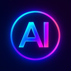 Futuristic neon AI logo in a glowing circle. Vibrant blue, pink, and purple gradient on a dark background. Perfect for tech, artificial intelligence, or digital innovation themes.