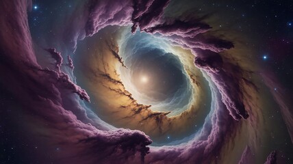 Celestial vortex of cosmic clouds swirling inwards