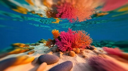 Colorful underwater coral reef landscape