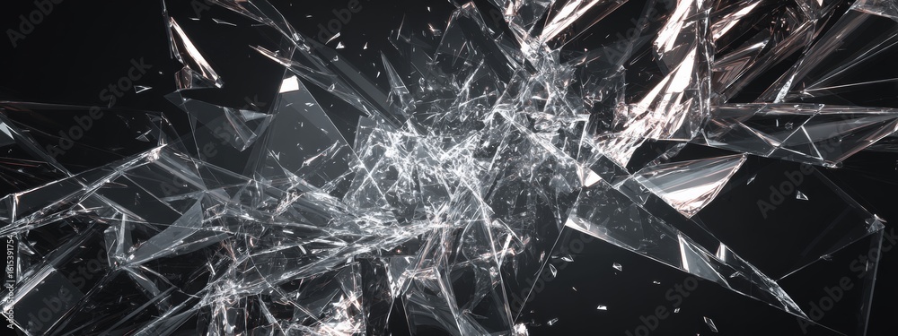 Poster abstract glass shards background with sharp edges and complex texture in a dynamic display of light 