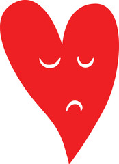 Sad Red Heart with Downturned Mouth Vector