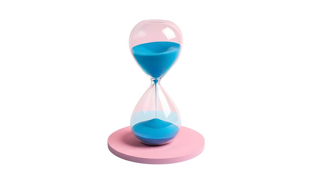 Hourglass time sand timer countdown deadline urgency pink blue glass vintage minute second hour passing on transparent background