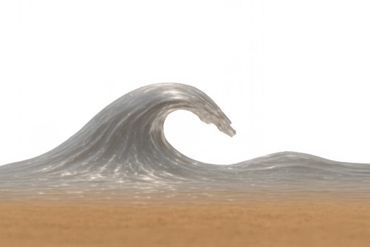 Ocean wave cresting with dramatic liquid motion, transparent background revealing powerful seascape energy and fluid dynamics