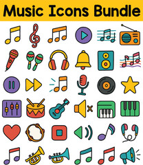 Set of Colorful music icons. Doodle style icon vector bundle.eps
