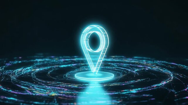 Futuristic GPS Map Animation with Glowing Navigation Pin