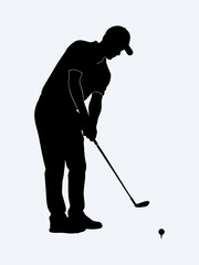 Silhouette of a golf player on a white background