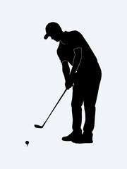 Silhouette of a golf player on a white background