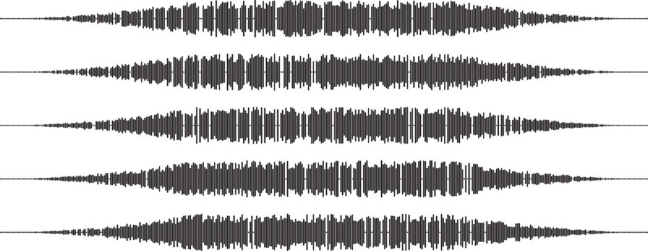 Audio wave tune print, voice message, podcast audio recording. Vector audio player soundwave visualization or voice message sound wave. Podcast audio streaming. Music, sound concept.