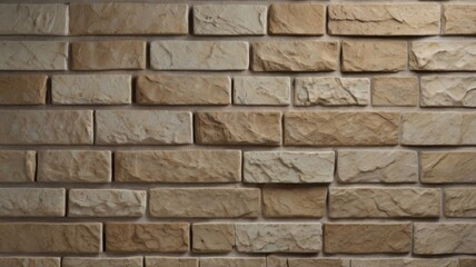 Fototapeta premium A close up of a textured brick wall with varying shades of brown and beige in a horizontal pattern