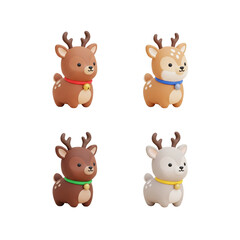 Fototapeta premium Four adorable cartoon reindeer with scarves