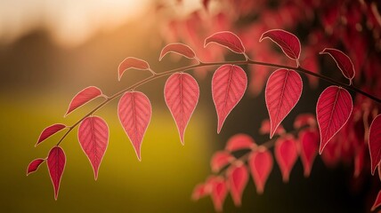 Radiant crimson leaves illuminated by gentle light