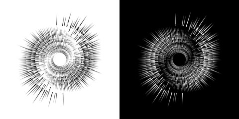 Dynamic abstract spiral sound wave rhythm lines. Circular spiral sound wave rhythm of lines. Circular futuristic abstract lines, black and white background.	
