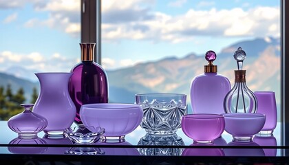 Glass art catches light with mountain view