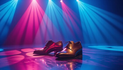 Leather dress shoes shine under stage lights