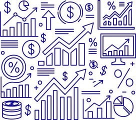 Financial Growth Charts, Business Economy Line Art