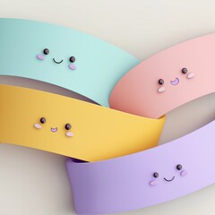 Cute Colorful Smiling Ribbons on White Background