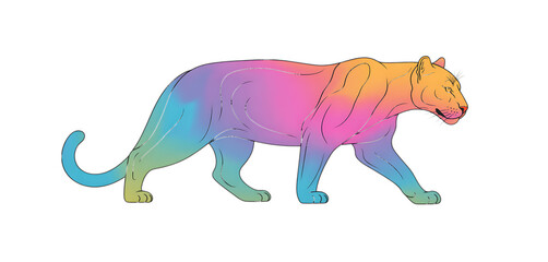 Naklejka premium Colorful Panther Walking Side View Illustration isolated on a transparent background