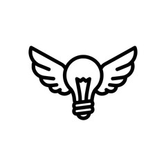bold line icon of a light bulb with wings, symbolizing creativity and innovation