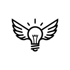 bold line icon of a light bulb with wings, symbolizing creativity and innovation