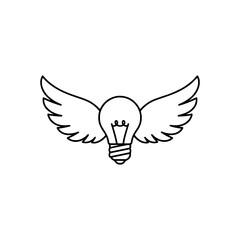 outline icon of a light bulb with wings, symbolizing creativity and innovation