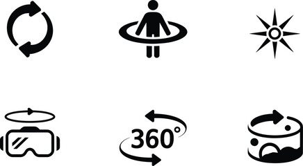 Virtual Reality and 360 Degree Rotation Icons 360 degrees