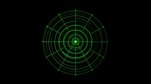 Glowing green radar screen with a futuristic and high-tech digital display interface.