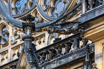A detailed view of St. Vitus Cathedral in Prague Castle, Prague, Czech Republic (Czechia), an...