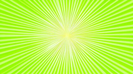 Bright green sunburst background with radial light rays. Vector abstract burst design with vibrant glowing beams for nature, energy, freshness, summer, or eco-themed concepts and graphic templates
