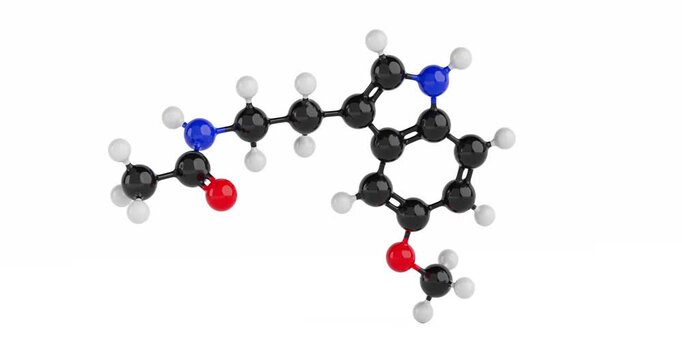 4k Resolution Video: Chemical Science Concept. Colorful Melatonine Molecular Structure Model With Atoms Connected By Bonds Seamless Looped Rotating On White Background with Alpha Matte