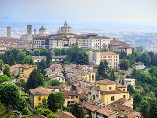 Naklejka premium Skyline of the old city of Bergamo in northern Italy. 