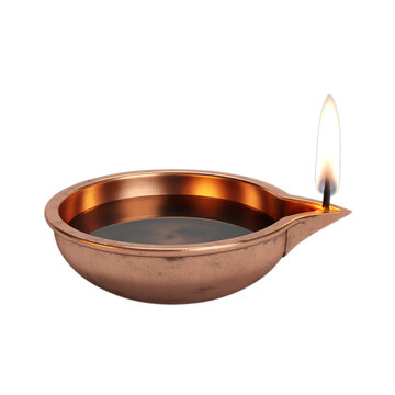 Traditional Copper Diya Lamp with Flame Isolated on Transparent Background, diwali diya, dipawali
