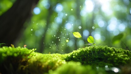 Explore nature photography green forest background with sunlight and mossy ground landscape photo 94