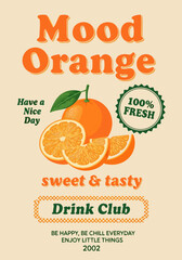 Retro Hand-Drawn Orange Poster with Citrus Slice and Leaf on Cream Background &ndash; Grunge Typography and Playful Fruit Art for Fresh Branding and Positive Decor