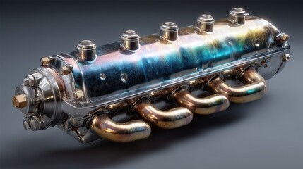 Naklejka premium Detailed Automotive Engine With Chrome And Silver Metallic Shine Under Studio Lighting