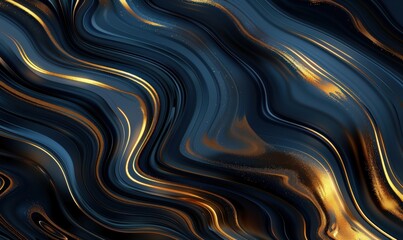 Obraz premium Abstract fluid art background with waves in blue and gold color tones