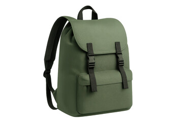 Green backpack sitting on transparent surface, perfect companion for students and travelers wanting reliable, versatile carry solution